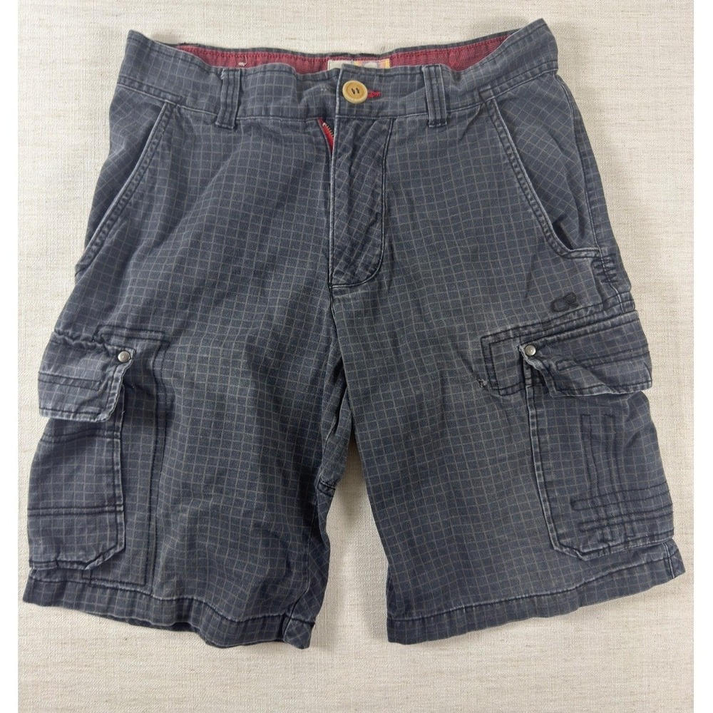 OP Ocean Pacific Mens Cargo Shorts Size 32 Black Gray Grid Pattern Cotton